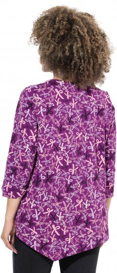 Ulla Popken Ribbon Print 3/4 Sleeve Asymmetric Tee Light Plum - Bedruckte T-shirts für herren - 