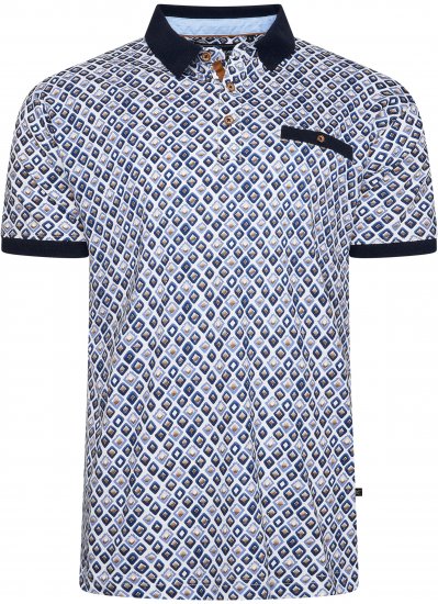Kam Jeans 5526 AOP Diamond Jersey Polo with Contracts Collar/Cuffs Navy - Polo-shirts für herren - Polo-Shirts für Herren in großen Größen