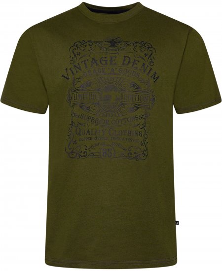 Kam Jeans 5786 Vintage Denim Print Tee Olive - Herren-T-shirts - Herren-T-Shirts in großen Größen