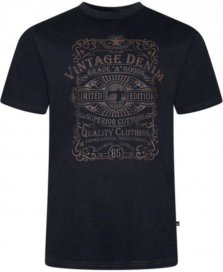 Kam Jeans 5786 Vintage Denim Print Tee Black - Herren-T-shirts - Herren-T-Shirts in großen Größen