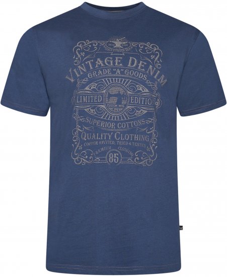 Kam Jeans 5786 Vintage Denim Print Tee Indigo - Herren-T-shirts - Herren-T-Shirts in großen Größen