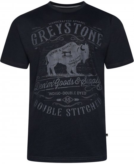 Kam Jeans 5790 Greystone Print Tee Black - Herren-T-shirts - Herren-T-Shirts in großen Größen