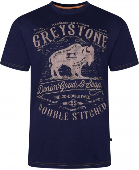Kam Jeans 5790 Greystone Print Tee Navy - Herren-T-shirts - Herren-T-Shirts in großen Größen
