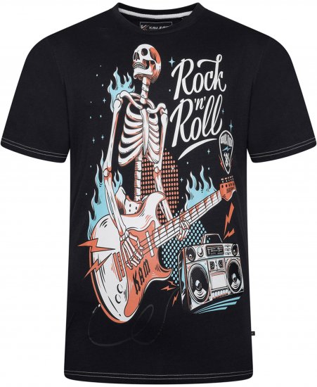 Kam Jeans 5791 Rock N Roll Skull Print Tee Black - Herren-T-shirts - Herren-T-Shirts in großen Größen