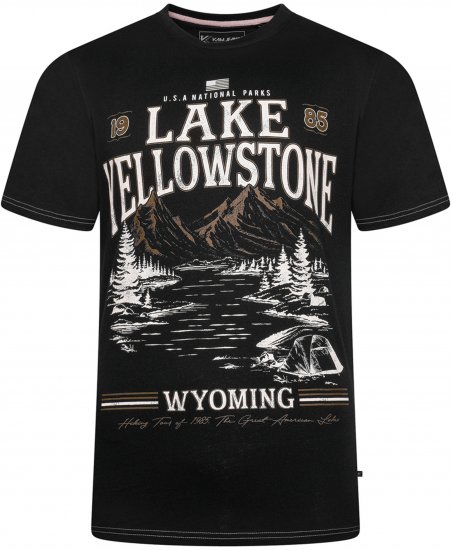 Kam Jeans 5792 Lake Yellowstone Print Tee Black - Herren-T-shirts - Herren-T-Shirts in großen Größen