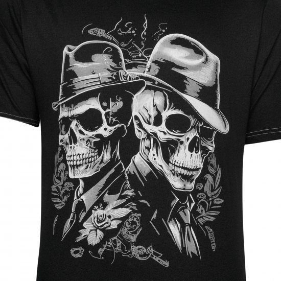 Kam Jeans 5796 Twin Gentleman Skull Print Tee Black - Herren-T-shirts - Herren-T-Shirts in großen Größen
