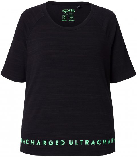 Ulla Popken Classic Fit Half-Sleeve Crew Neck T-shirt With Hem Inscription Black - Bedruckte T-shirts für herren - 