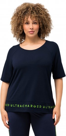 Ulla Popken Classic Fit Half-Sleeve Crew Neck T-shirt With Hem Inscription Navy Blue - Bedruckte T-shirts für herren - 
