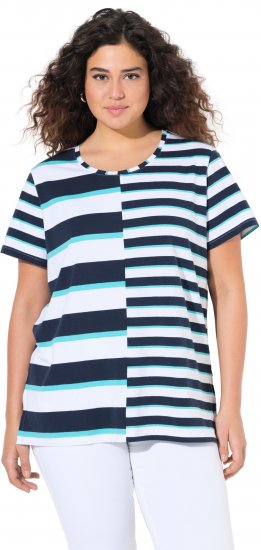 Ulla Popken Mix Stripe Short Sleeve Tee Deep Aqua - Bedruckte T-shirts für herren - 