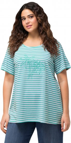 Ulla Popken Palm Tree Embroidered Tee Turquoise Green - Bedruckte T-shirts für herren - 