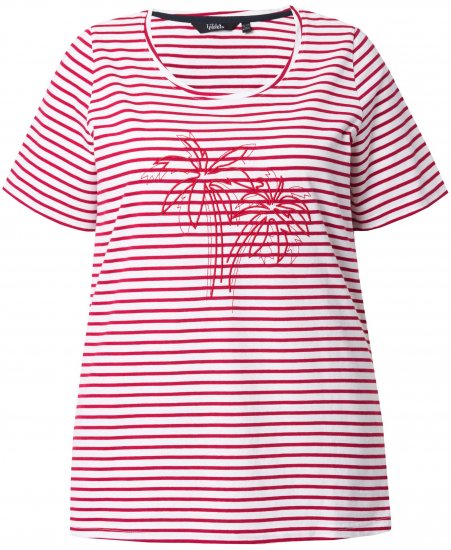Ulla Popken Palm Tree Embroidered Tee Dark Raspberry - Bedruckte T-shirts für herren - 