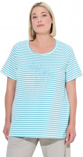 Ulla Popken Palm Tree Embroidered Tee Deep Aqua - Bedruckte T-shirts für herren - 