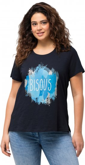 Ulla Popken BISOUS Short Sleeve Graphic Tee Navy Blue - Bedruckte T-shirts für herren - 