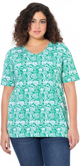 Ulla Popken Coral Reef Printed Short Sleeve V-Neck Tee Emerald - Bedruckte T-shirts für herren - 