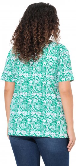 Ulla Popken Coral Reef Printed Short Sleeve V-Neck Tee Emerald - Bedruckte T-shirts für herren - 