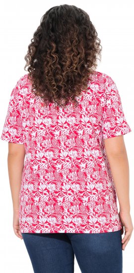 Ulla Popken Coral Reef Printed Short Sleeve V-Neck Tee Lychee - Bedruckte T-shirts für herren - 