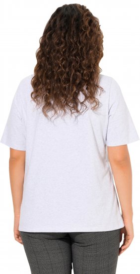 Ulla Popken Embroidered Face Motif Short Sleeve V-Neck Tee Light Grey Melange - Bedruckte T-shirts für herren - 