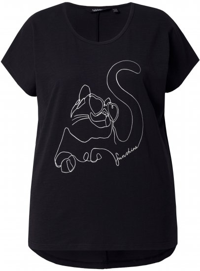 Ulla Popken Metallic Animal Cap Sleeve Graphic Tee Black - Bedruckte T-shirts für herren - 