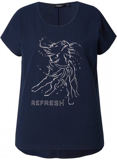 Ulla Popken Metallic Animal Cap Sleeve Graphic Tee Navy - Bedruckte T-shirts für herren - 