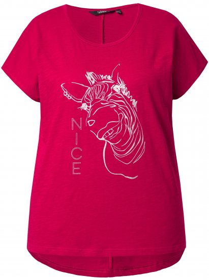 Ulla Popken Metallic Animal Cap Sleeve Graphic Tee Dark Raspberry - Bedruckte T-shirts für herren - 
