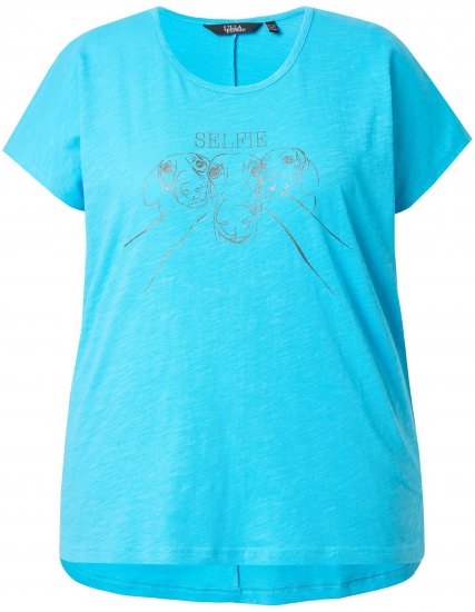 Ulla Popken Metallic Animal Cap Sleeve Graphic Tee Deep Aqua - Bedruckte T-shirts für herren - 