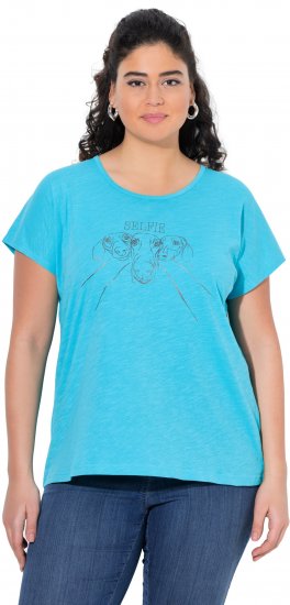 Ulla Popken Metallic Animal Cap Sleeve Graphic Tee Deep Aqua - Bedruckte T-shirts für herren - 