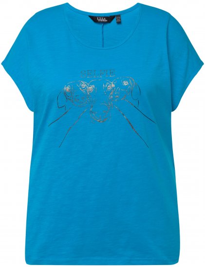 Ulla Popken Metallic Animal Cap Sleeve Graphic Tee Sapphire Blue - Bedruckte T-shirts für herren - 