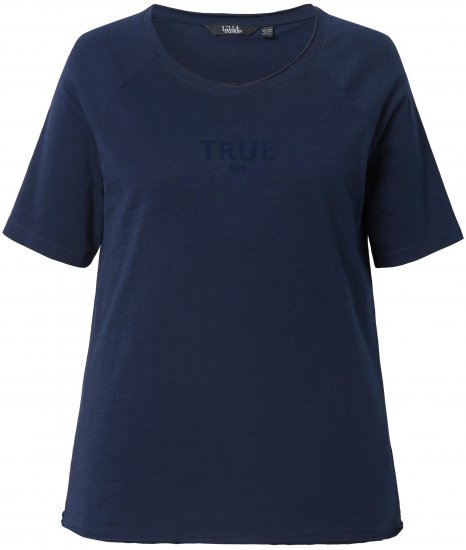 Ulla Popken TRUE Lettering Short Sleeve Tee Navy Blue - Bedruckte T-shirts für herren - 
