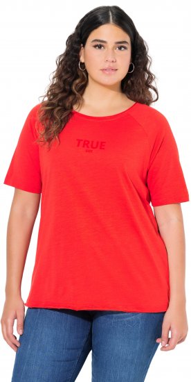 Ulla Popken TRUE Lettering Short Sleeve Tee Neon Red - Bedruckte T-shirts für herren - 
