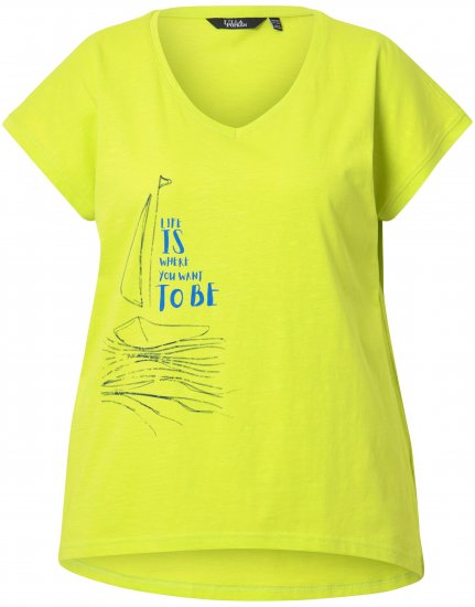 Ulla Popken Half-Sleeve A-line V-Neck Boat Pattern T-Shirt Lime - Bedruckte T-shirts für herren - 