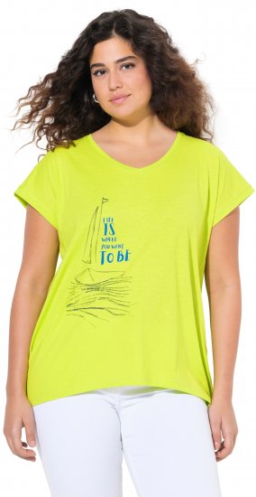 Ulla Popken Half-Sleeve A-line V-Neck Boat Pattern T-Shirt Lime - Bedruckte T-shirts für herren - 