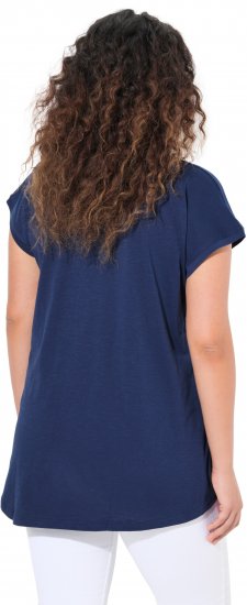 Ulla Popken Half-Sleeve A-line V-Neck Boat Pattern T-Shirt Ink Blue - Bedruckte T-shirts für herren - Bedruckte Damen-T-Shirts