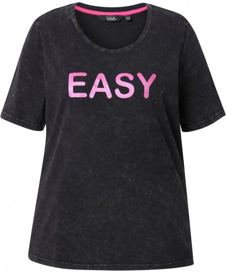Ulla Popken Easy Short Sleeve Acid Wash Graphic Tee Black - Bedruckte T-shirts für herren - 