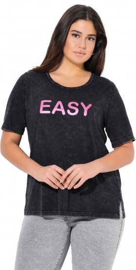 Ulla Popken Easy Short Sleeve Acid Wash Graphic Tee Black - Bedruckte T-shirts für herren - 