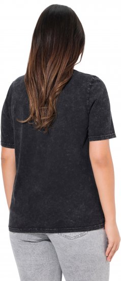 Ulla Popken Easy Short Sleeve Acid Wash Graphic Tee Black - Bedruckte T-shirts für herren - 