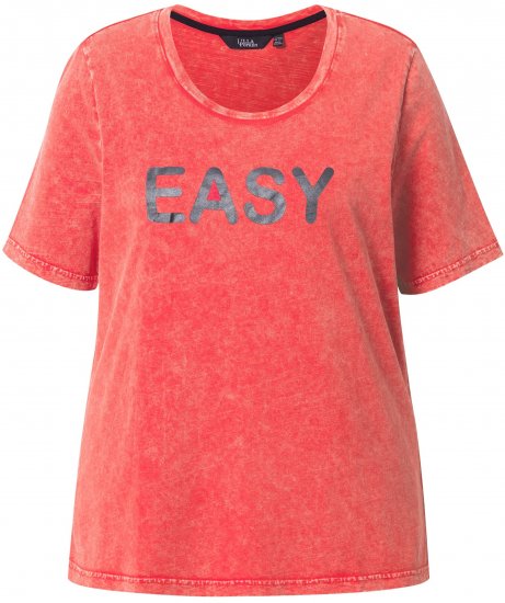 Ulla Popken Easy Short Sleeve Acid Wash Graphic Tee Light Red - Bedruckte T-shirts für herren - Bedruckte Damen-T-Shirts