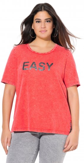 Ulla Popken Easy Short Sleeve Acid Wash Graphic Tee Light Red - Bedruckte T-shirts für herren - Bedruckte Damen-T-Shirts