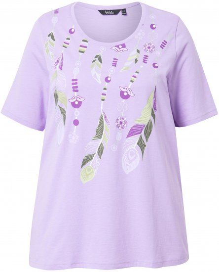 Ulla Popken Metallic Feather Short Sleeve Graphic Tee Lavender - Bedruckte T-shirts für herren - 
