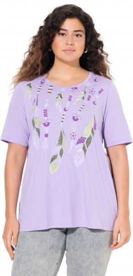 Ulla Popken Metallic Feather Short Sleeve Graphic Tee Lavender - Bedruckte T-shirts für herren - 