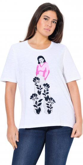 Ulla Popken Flocked Short Sleeve Graphic Tee Snow White - Bedruckte T-shirts für herren - 