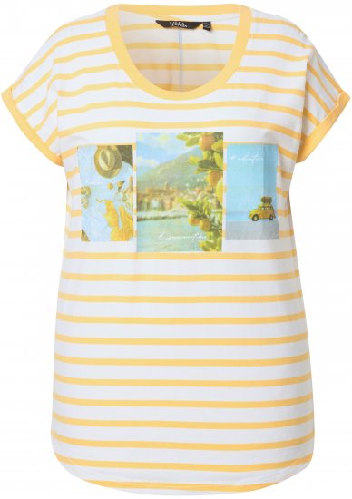 Ulla Popken Striped Short Sleeve Citrus Graphic Tee Sun Yellow - Bedruckte T-shirts für herren - 