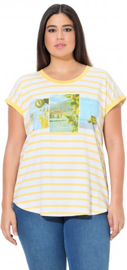Ulla Popken Striped Short Sleeve Citrus Graphic Tee Sun Yellow - Bedruckte T-shirts für herren - 