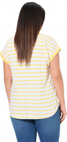 Ulla Popken Striped Short Sleeve Citrus Graphic Tee Sun Yellow - Bedruckte T-shirts für herren - 