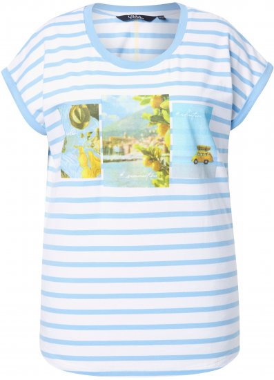 Ulla Popken Striped Short Sleeve Citrus Graphic Tee Light Blue - Bedruckte T-shirts für herren - 