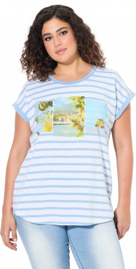 Ulla Popken Striped Short Sleeve Citrus Graphic Tee Light Blue - Bedruckte T-shirts für herren - 
