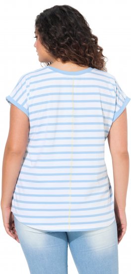 Ulla Popken Striped Short Sleeve Citrus Graphic Tee Light Blue - Bedruckte T-shirts für herren - 