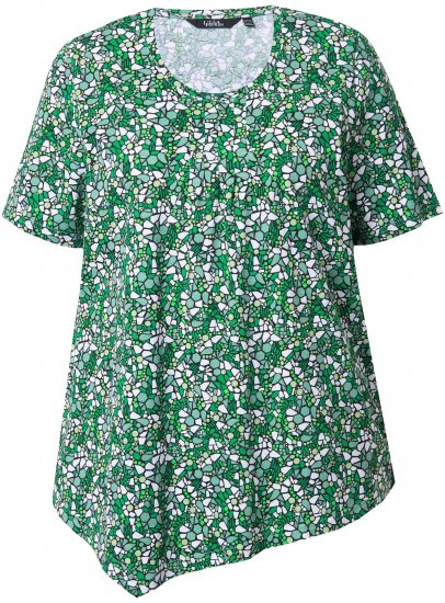 Ulla Popken Floral Pointed Hem Short Sleeve Tee Green - Bedruckte T-shirts für herren - 