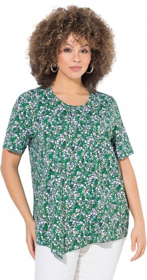 Ulla Popken Floral Pointed Hem Short Sleeve Tee Green - Bedruckte T-shirts für herren - 