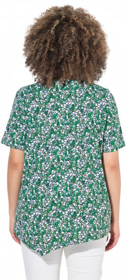 Ulla Popken Floral Pointed Hem Short Sleeve Tee Green - Bedruckte T-shirts für herren - 