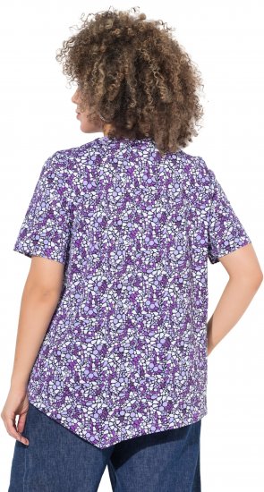 Ulla Popken Floral Pointed Hem Short Sleeve Tee Purple - Bedruckte T-shirts für herren - Bedruckte Damen-T-Shirts